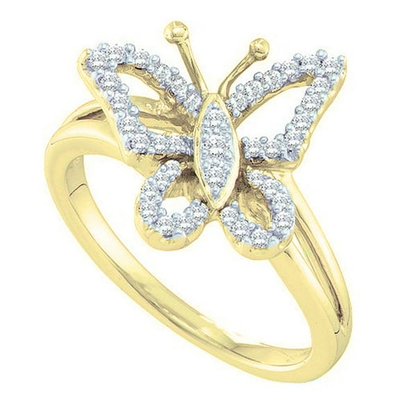 Dazzlingrock Collection 0.20 Carat (ctw) 14K Round Diamond Cocktail Right Hand Butterfly Ring 1/5 CT, Yellow Gold, Size 8