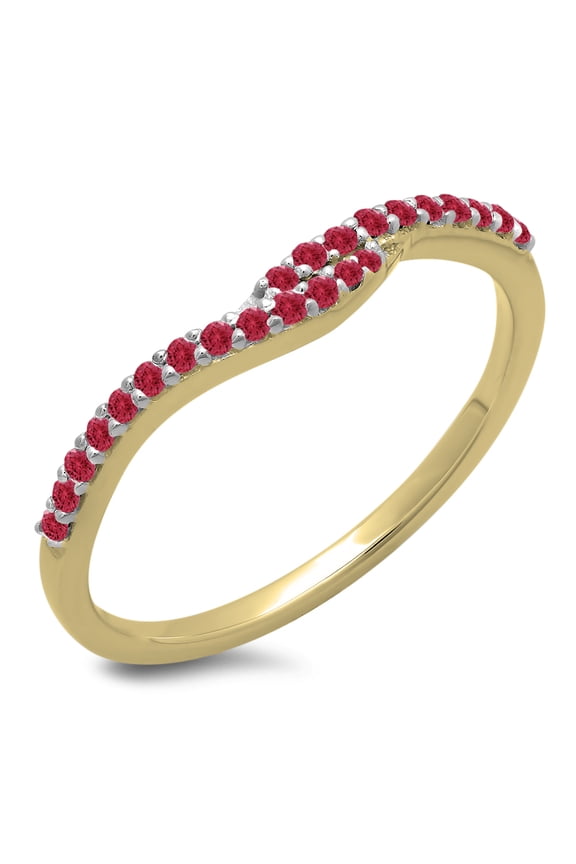 Collection 0.20 Carat (ctw) 14K Round Red Ruby Anniversary Wedding Band Guard Ring 1/5 CT, Yellow Gold, Size 7