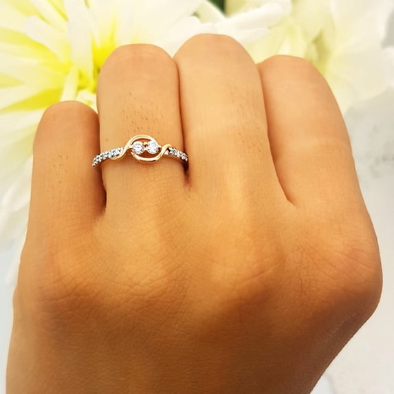 Dazzlingrock Collection 0.20 Carat (ctw) 14K White & Round Diamond Two Stone Engagement Ring 1/5 CT, Rose Gold, Size 8