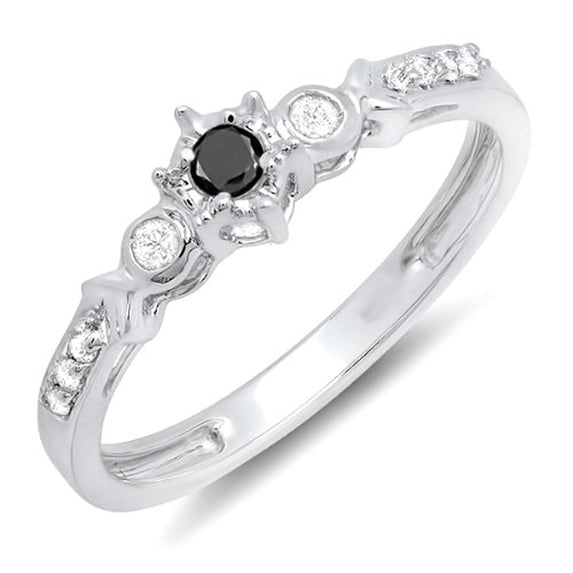 Dazzlingrock Collection 0.20 Carat (ctw) 14k Black And White Diamond 3 Stone Bridal Promise Ring 1/5 CT, White Gold, Size 8