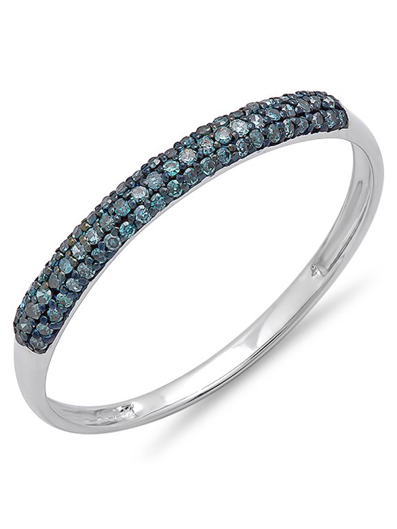 Collection 0.20 Carat (ctw) 14k Round Blue Diamond Bridal Wedding Band Stackable Ring 1/5 CT, White Gold, Size 9