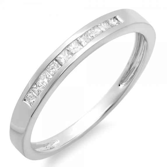 Dazzlingrock Collection 0.20 Carat (ctw) 18K Princess Diamond Anniversary Wedding Stackable Band 1/5 CT, White Gold, Size 8