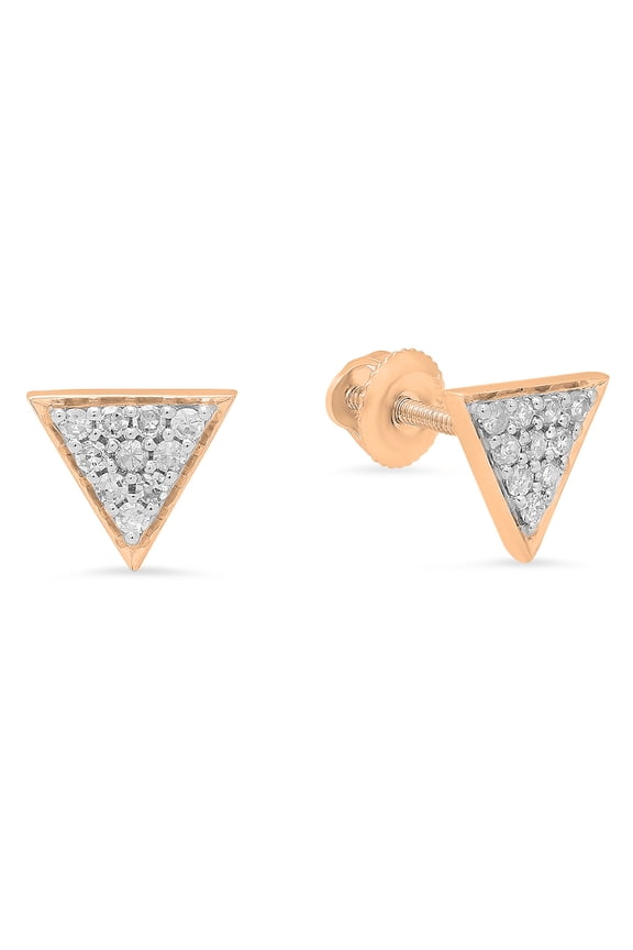 Collection 0.20 Carat (ctw) 18K Round Cut Diamond Ladies Triangle Shape Stud Earrings 1/5 CT, Rose Gold