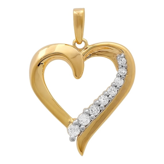 Dazzlingrock Collection 0.20 Carat (ctw) 18K Round Diamond Ladies Heart Pendant 1/5 CT (Silver Chain Included), Yellow Gold