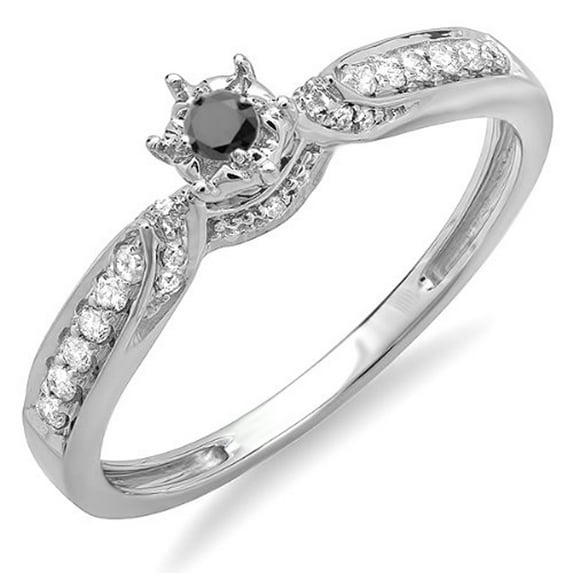 Dazzlingrock Collection 0.20 Carat (ctw) 18k Black & White Diamond Bridal Promise Split Shank Ring 1/5 CT, White Gold, Size 9