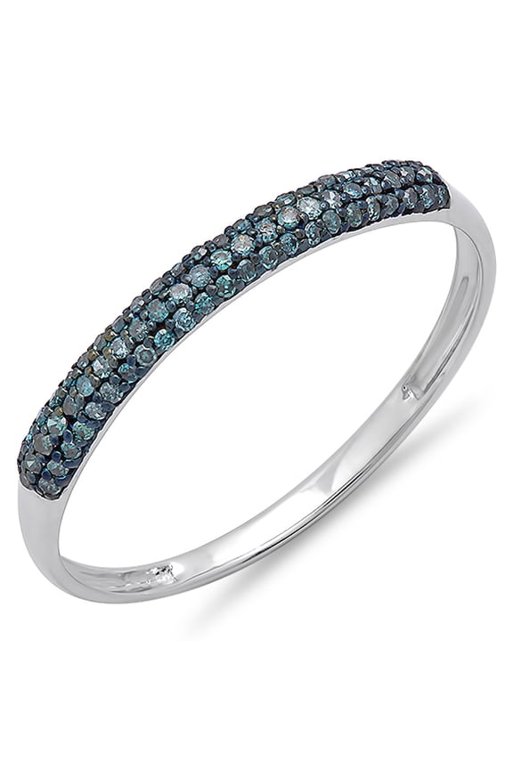 Collection 0.20 Carat (ctw) 18k Round Blue Diamond Bridal Wedding Band Stackable Ring 1/5 CT, White Gold, Size 8.5