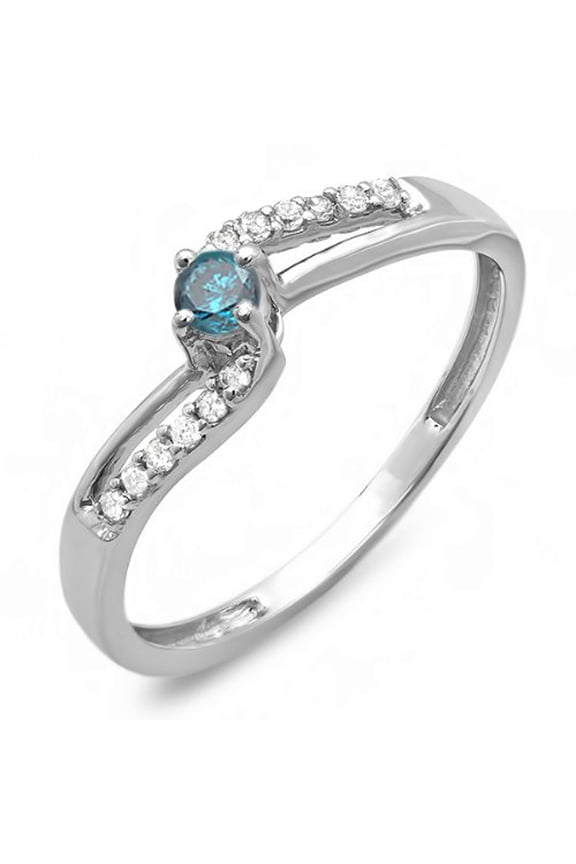 Collection 0.20 Carat (ctw) 18k Round Blue & White Diamond Wave Bridal Promise Ring 1/5 CT, White Gold, Size 9