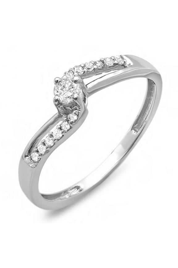 Collection 0.20 Carat (ctw) 18k Round Diamond Wave Ladies Promise Engagement Ring 1/5 CT, White Gold, Size 6.5