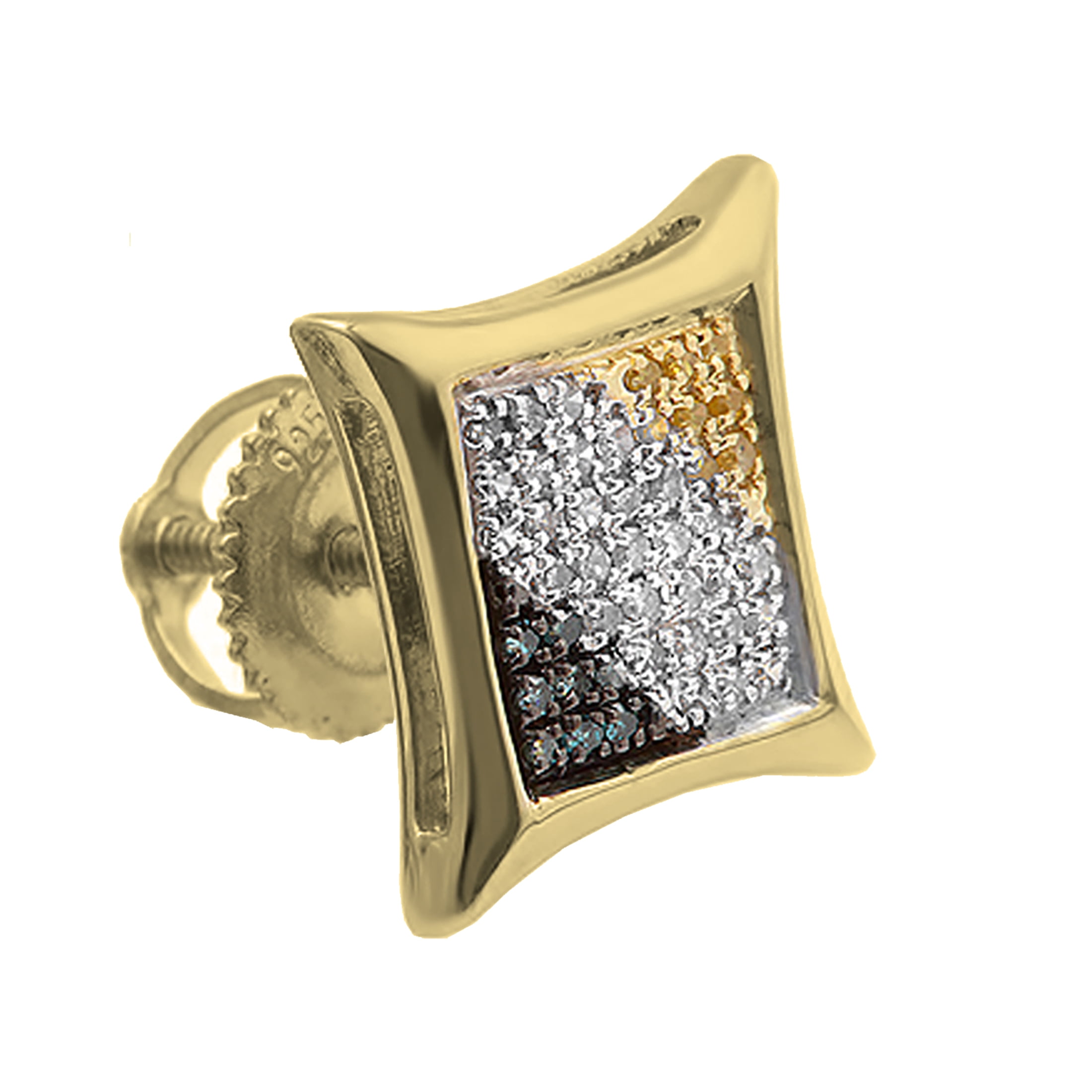 Dazzlingrock Collection 0.10 Ctw Natural Round Blue, White, Yellow Diamond Micro Pave Kite Hip Hop Stud (1Pc Only) in 14K Solid Yellow Gold, Screw Back,Unisex Design Ladies,Mens Real Diamond Earrings