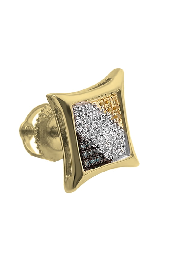 Collection 0.10 Ctw Natural Round Blue, White, Yellow Diamond Micro Pave Kite Hip Hop Stud (1Pc Only) in 14K Solid Yellow Gold, Screw Back,Unisex Design Ladies,Mens Real Diamond Earrings
