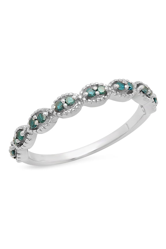 Collection 0.20 Carat (ctw) Sterling Silver Round Blue Diamond Ladies Wedding Stackable Band 1/5 CT, Size 6