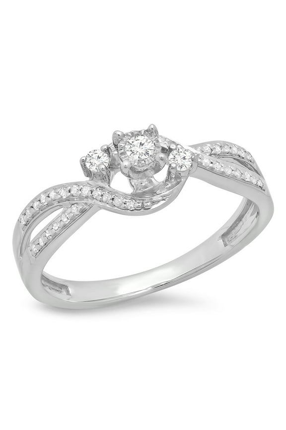 Collection 0.20 Carat (ctw) Sterling Silver Round Diamond Ladies 3 Stone Swirl Engagement Ring 1/5 CT, Size 5