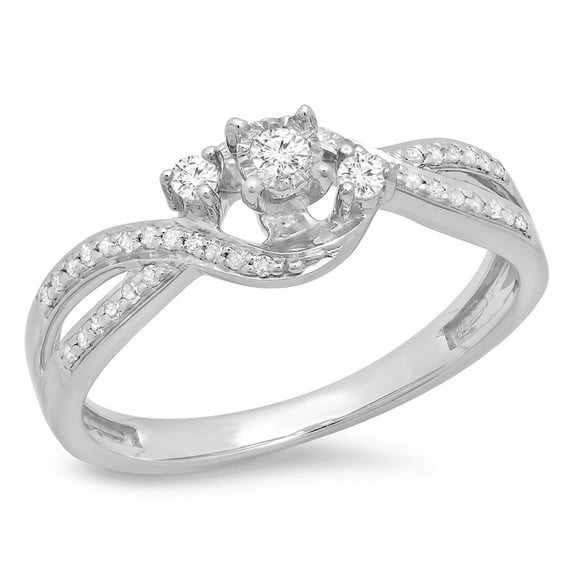 Dazzlingrock Collection 0.20 Carat (ctw) Sterling Silver Round Diamond Ladies 3 Stone Swirl Engagement Ring 1/5 CT, Size 7.5