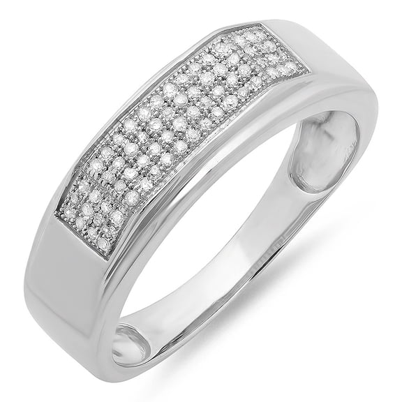 Dazzlingrock Collection 0.20 Carat (ctw) Sterling Silver Round Diamond Men's Micro Pave Hip Hop Wedding Band 1/5 CT, Size 8