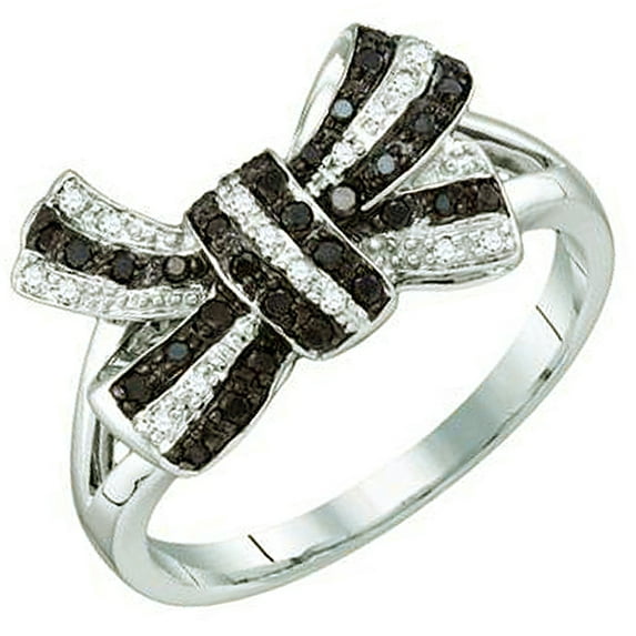 Dazzlingrock Collection 0.21 Carat (ctw) 10k Round Black & White Diamond Ladies Cocktail Right Hand Ring, White Gold