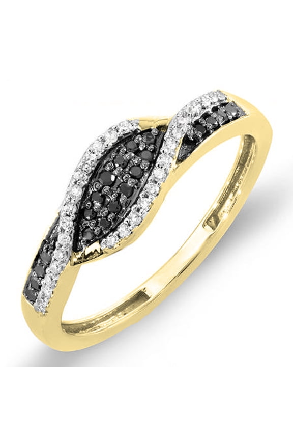 Collection 0.22 Carat (ctw) 10K Black & White Diamond Ladies Cocktail Right Hand Ring 1/4 CT, Yellow Gold, Size 4