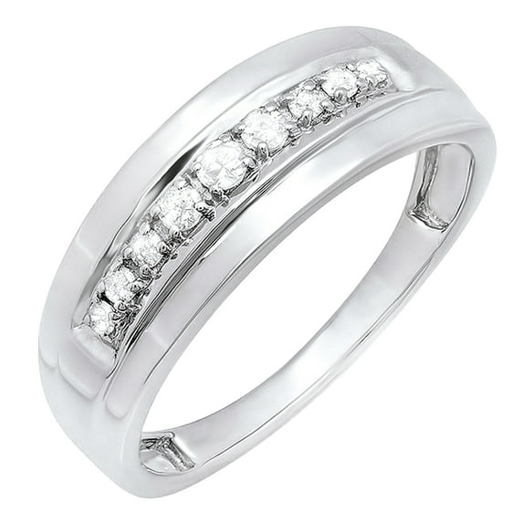 Dazzlingrock Collection 0.23 CT Round White Diamond Wedding Band for Men in 10K White Gold, Size 10