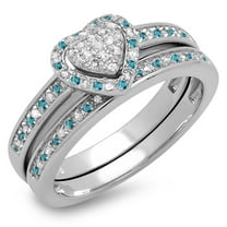 Dazzlingrock Collection 0.23 CT Sterling Silver Blue & White Diamond Heart Shape Engagement Ring Set Size 7