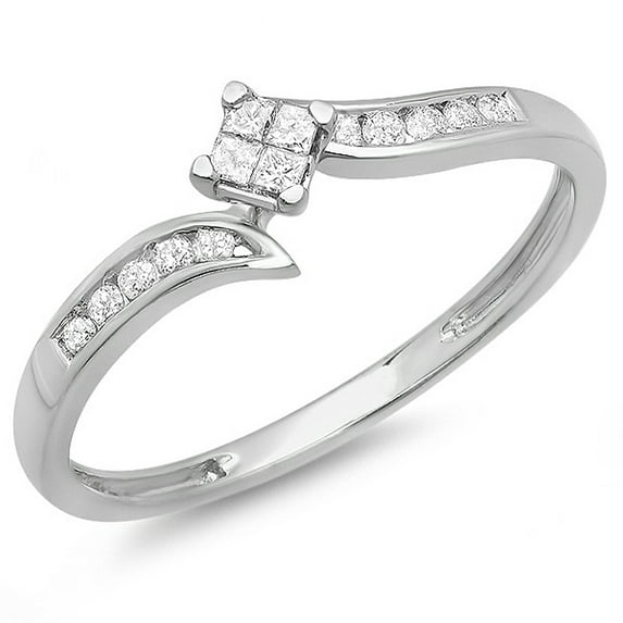 Dazzlingrock Collection 0.23 Carat (ctw) 10k Round & Princess Cut Diamond Ladies Engagement Bridal Ring 1/4 CT, White Gold, Size 6.5