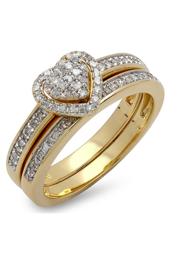 Collection 0.23 Carat (ctw) 14K Round Diamond Heart Shaped Engagement Ring Set 1/4 CT, Yellow Gold, Size 7