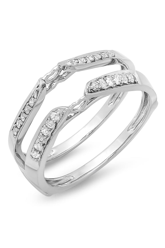 Collection 0.23 Carat (ctw) 14k Round Diamond Ladies Bridal Anniversary Wedding Band Guard Double Ring 1/4 CT, White Gold, Size 7
