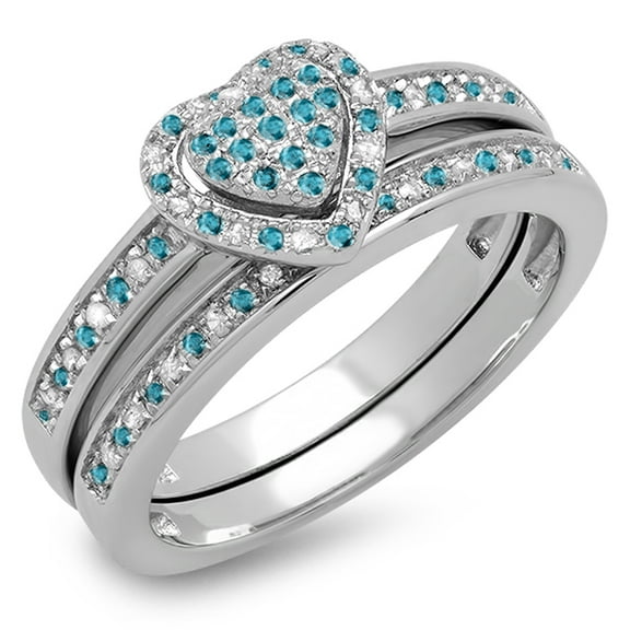 Dazzlingrock Collection 0.23 Carat (ctw) Sterling Silver Blue & White Diamond Heart Shape Engagement Ring Set 1/4 CT, Size 5.5