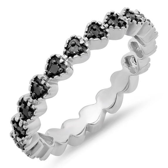 Dazzlingrock Collection 0.23 Carat (ctw) Sterling Silver Round Black Diamond Ladies Heart Wedding Ring Band 1/4 CT, Size 5