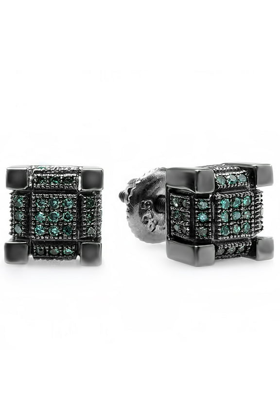 Collection 0.25 CT Black Rhodium Plated Mens Hip Hop Cube Stud Earrings Sterling Silver