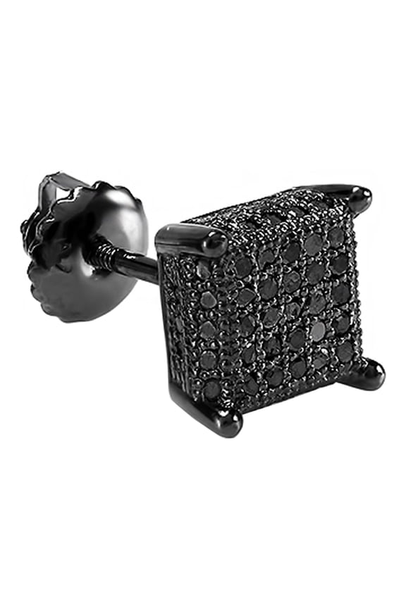 Collection 0.25 Ctw Round Black Diamond 7.37mm Hip Hop Stud (1Pc Only) in Black Plated 925 Sterling Silver, Screw Back,Unisex Design Ladies,Mens Real Diamond Earrings