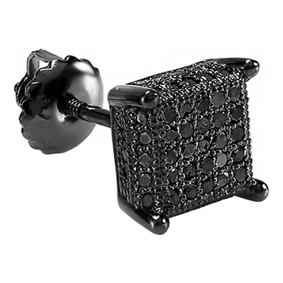 Dazzlingrock Collection 0.25 CT Round Black Diamond Hip Hop Stud Earring for Men, Sterling Silver