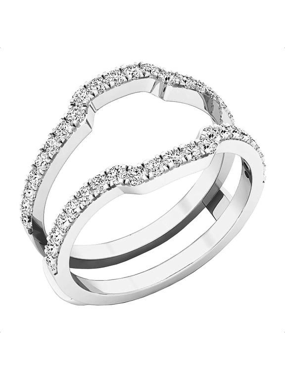 Collection 0.25 CT Round Cubic Zirconia Guard Ring for Women, Sterling Silver, Size 7