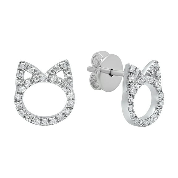 Dazzlingrock Collection 0.25 CT Round White Diamond Ladies Cat Stud Earrings, Sterling Silver