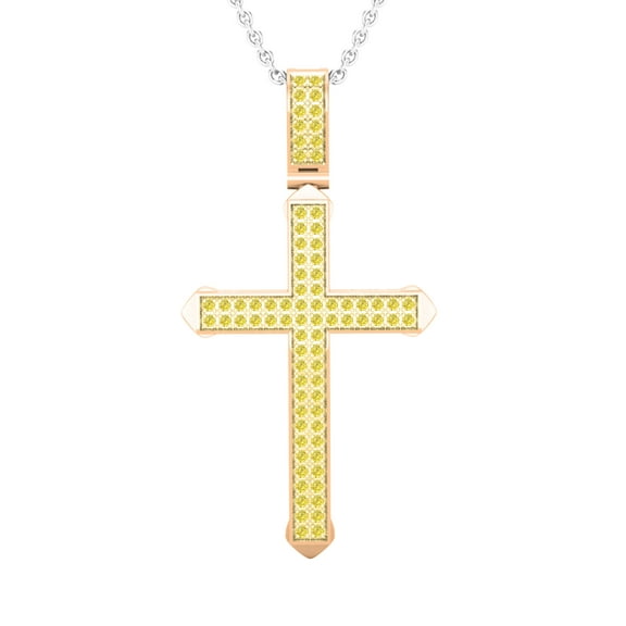 Dazzlingrock Collection 0.25 CT Round Yellow Diamond Cross Pendant for Men, 10K Rose Gold