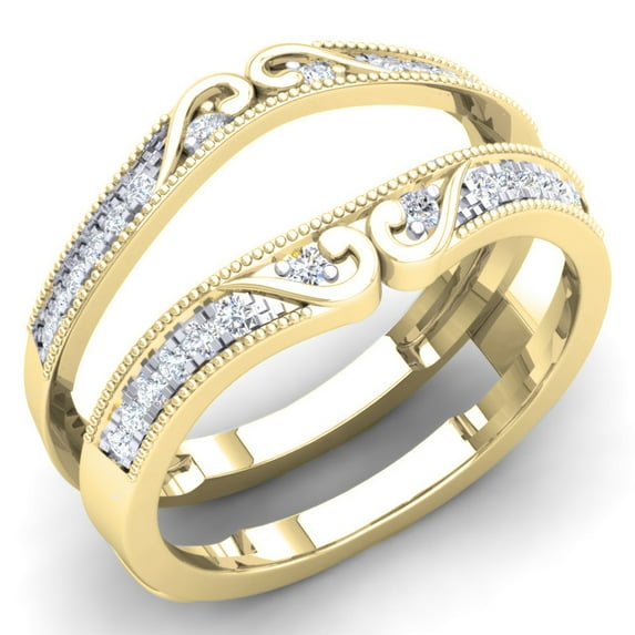 Dazzlingrock Collection 0.25 Carat (Ctw) 14K Round White Diamond Ladies Wedding Guard Double Ring 1/4 CT, Yellow Gold, Size 5.5