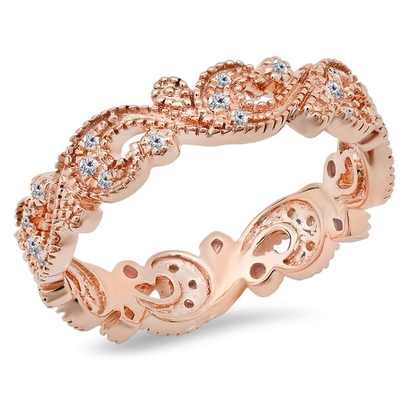 Dazzlingrock Collection 0.25 Carat (Ctw) 14K White Diamond Vintage Style Wedding Eternity Band Stackable Ring 1/4 CT, Rose Gold