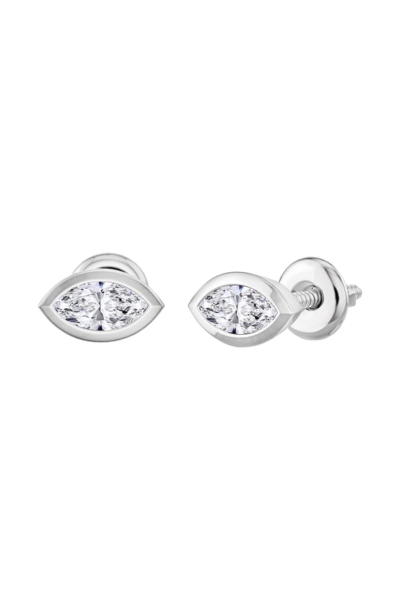 Collection 0.25 Carat Marquise Cubic Zirconia Bezel Set Solitaire Stud Earrings for Her in 925 Sterling Silver in Screw Back