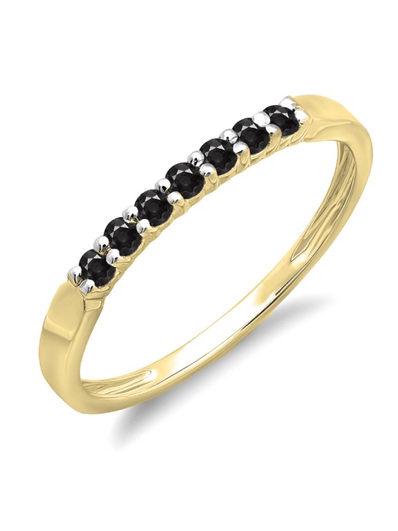 Collection 0.25 Carat (ctw) 10K Black Diamond Ladies 7 Stone Wedding Stackable Band 1/4 CT, Yellow Gold, Size 7.5