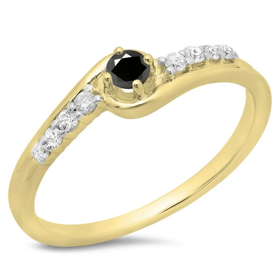 Dazzlingrock Collection 0.25 Carat (ctw) 10K Black & White Diamond Ladies Bridal Wave Promise Ring 1/4 CT, Yellow Gold, Size 9