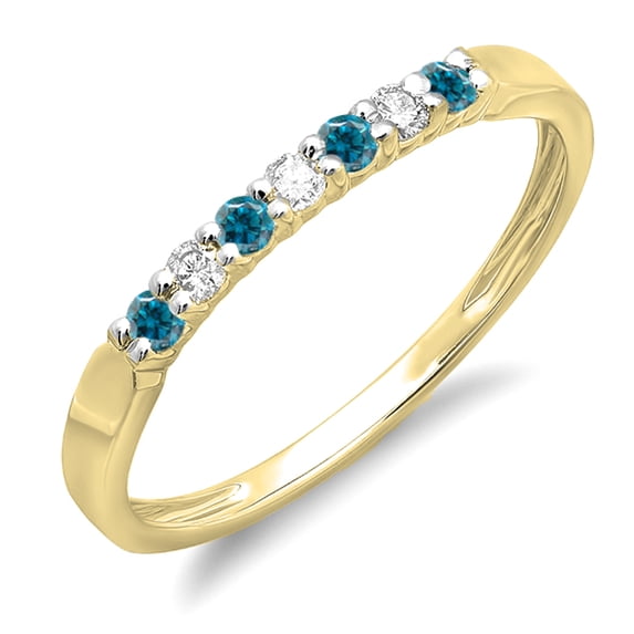 Dazzlingrock Collection 0.25 Carat (ctw) 10K Blue & White Diamond Ladies 7 Stone Wedding Band 1/4 CT, Yellow Gold, Size 7