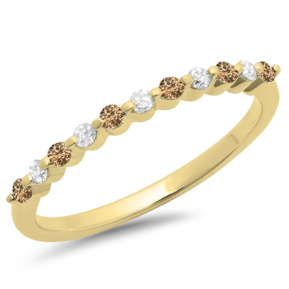 Dazzlingrock Collection 0.25 Carat (ctw) 10K Champagne & White Diamond 11 Stone Anniversary Band 1/4 CT, Yellow Gold, Size 6