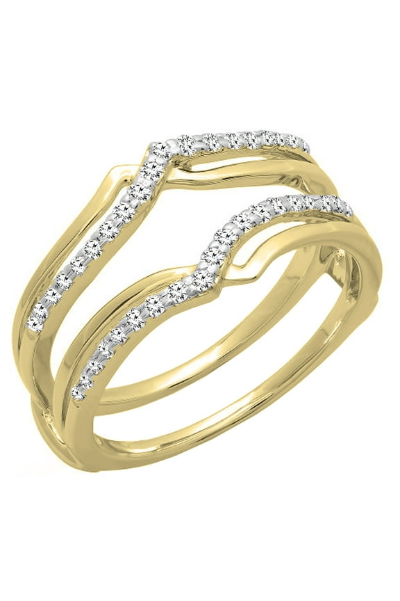 Collection 0.25 Carat (ctw) 10K Diamond Anniversary Enhancer Guard Double Ring 1/4 CT, Yellow Gold, Size 8.5