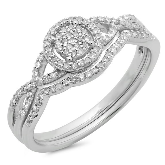 Dazzlingrock Collection 0.25 Carat (ctw) 10K Diamond Twisted Split Shank Engagement Ring Set 1/4 CT, White Gold, Size 8