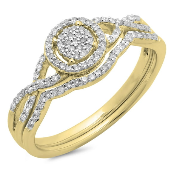 Dazzlingrock Collection 0.25 Carat (ctw) 10K Diamond Twisted Split Shank Engagement Ring Set 1/4 CT, Yellow Gold, Size 7