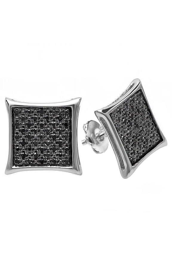 Collection 0.25 Carat (ctw) 10K Real Black Diamond Kite Shape Mens Hip Hop Iced Micro Pave Stud Earrings 1/4 CT, White Gold