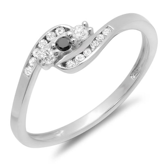 Dazzlingrock Collection 0.25 Carat (ctw) 10K Round Black And White Diamond Ladies Anniversary Promise Wedding Ring 1/4 CT, White Gold, Size 6.5