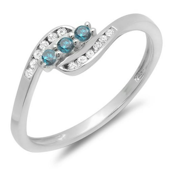 Dazzlingrock Collection 0.25 Carat (ctw) 10K Round Blue And White Diamond Ladies Anniversary Promise Wedding Ring 1/4 CT, White Gold, Size 7