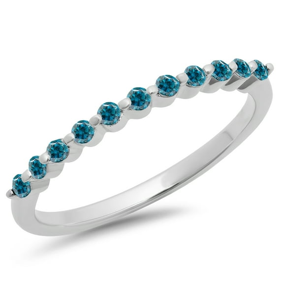 Dazzlingrock Collection 0.25 Carat (ctw) 10K Round Blue Diamond 11 Stone Anniversary Wedding Band 1/4 CT, White Gold, Size 7.5