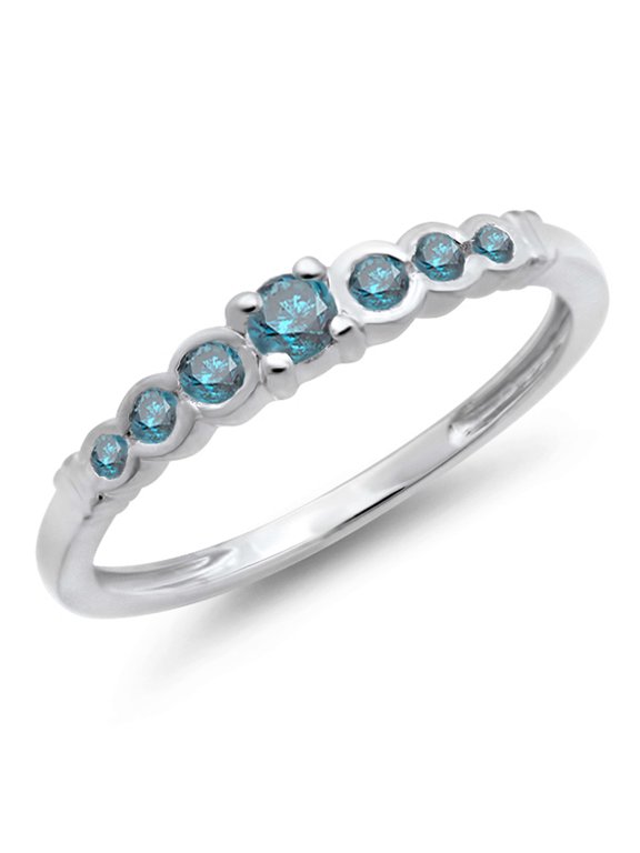 Collection 0.25 Carat (ctw) 10K Round Blue Diamond Anniversary Wedding Stackable Band 1/4 CT, White Gold, Size 7