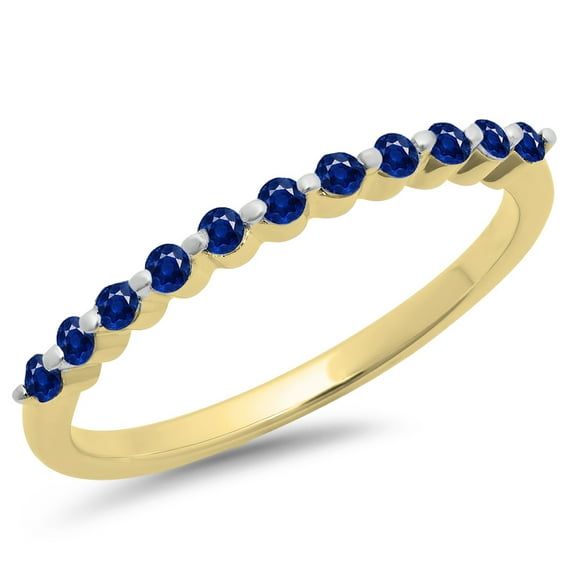 Dazzlingrock Collection 0.25 Carat (ctw) 10K Round Blue Sapphire 11 Stone Anniversary Wedding Band 1/4 CT, Yellow Gold, Size 7