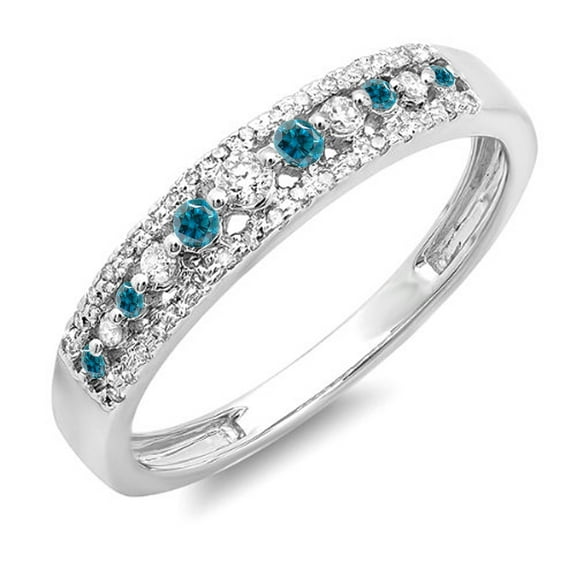 Dazzlingrock Collection 0.25 Carat (ctw) 10K Round Blue & White Diamond Ladies Wedding Band 1/4 CT, White Gold, Size 7